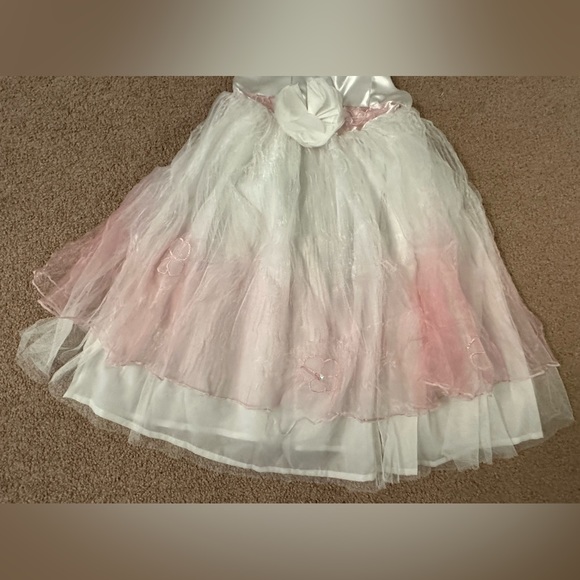 Wedding Flower Girl White Dress Pink Tulle Overlay Costume Pretend Play Dress-up - Picture 5 of 15